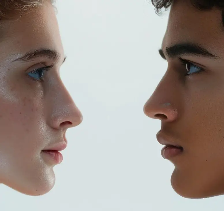 face to face a woman and a man, showing their noses