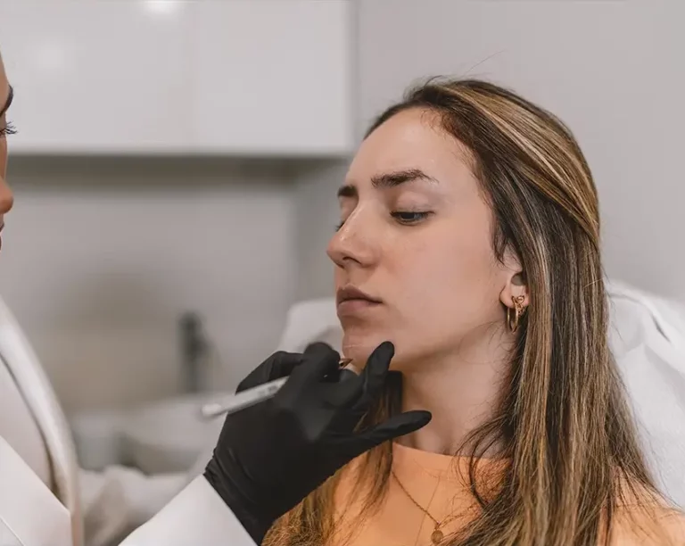 a woman getting prepared for a chin implant in turkey