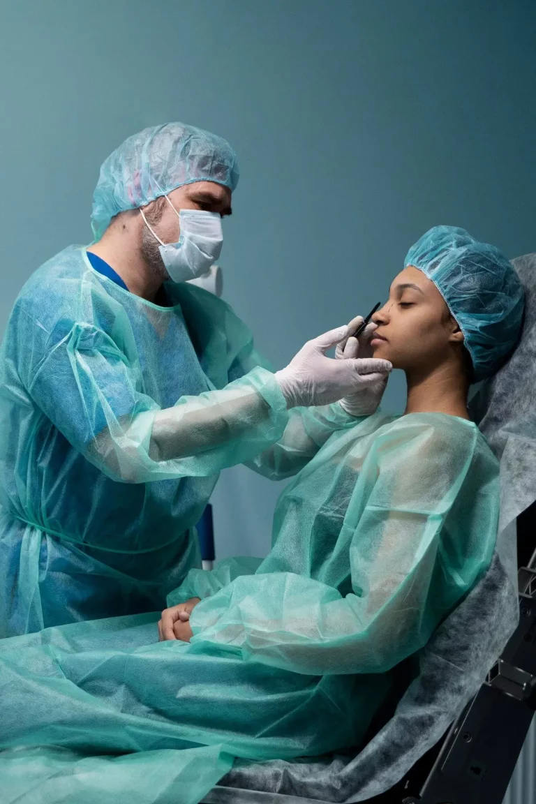 a youg woman getting prepared for an ethnic rhinoplasty surgery